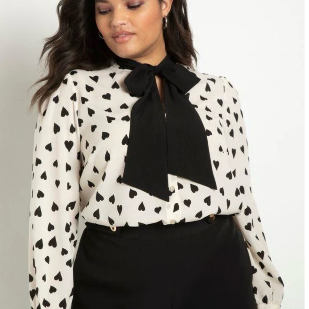 Eloquii Black and White Heart Print Blouse - Picture 9 of 10